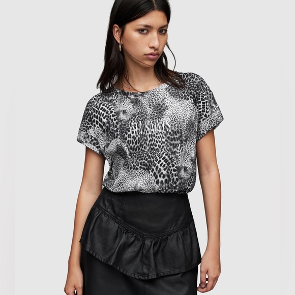 All Saints Tops - ALLSAINTS Emelia Imogen Boyfriend Tee – M/L – Animal Print – Organic Cotton